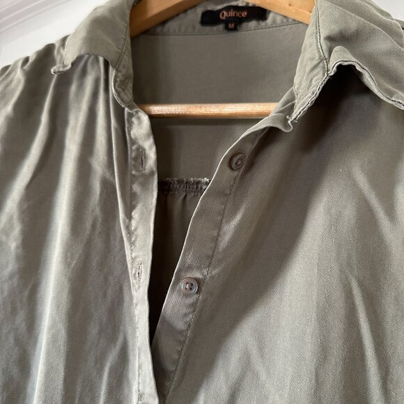 Quince Vintage Wash Tencel Camp Shirt, Olive Green, Size M, Short Sleeve Button - Picture 7 of 9